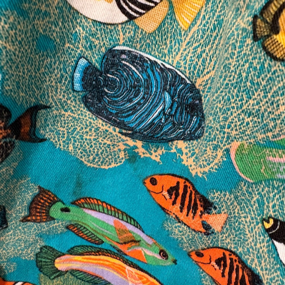 Unisex Vtg Chefwear Tropical Fish Print Baggy Pants Mens Small Made in USA 90s - Picture 10 of 12